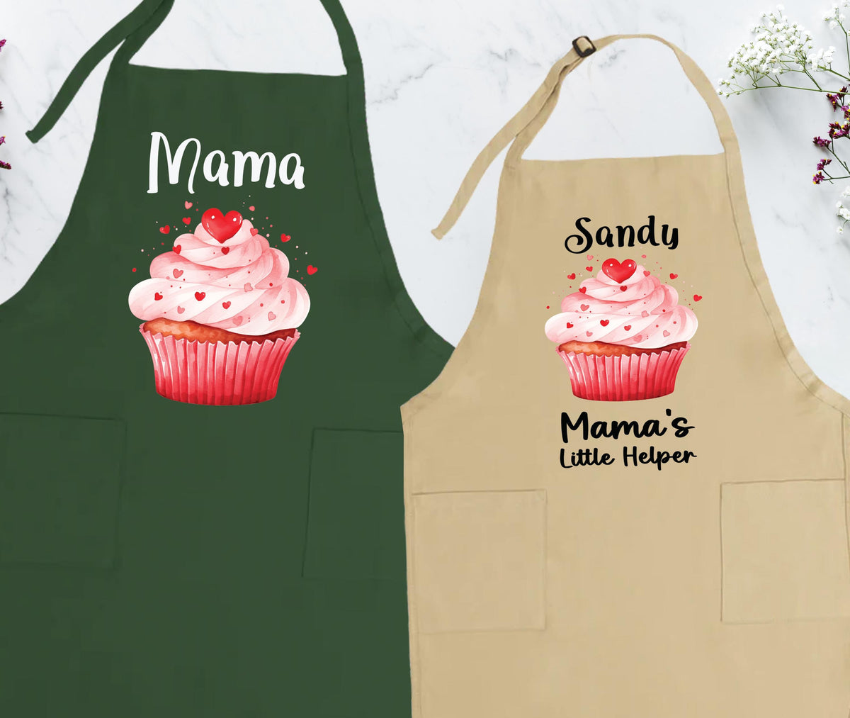 Custom Grandma and Grandchild Apron, Mom and Daughter Matching Aprons, Cupcake Apron Set, Custom Family Aprons, Personalized Kids Apron