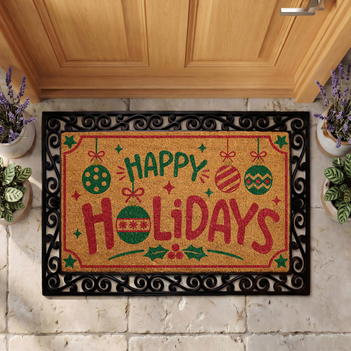 Personalized Christmas Doormat, Coir Welcome Mat, Holiday Entryway Decor