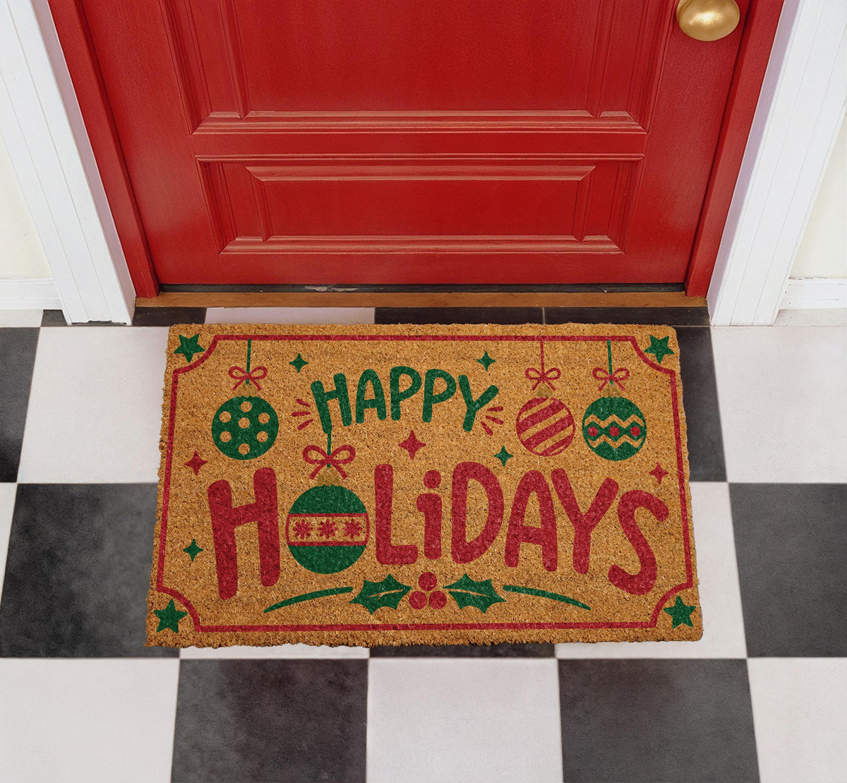 Personalized Christmas Doormat, Coir Welcome Mat, Holiday Entryway Decor