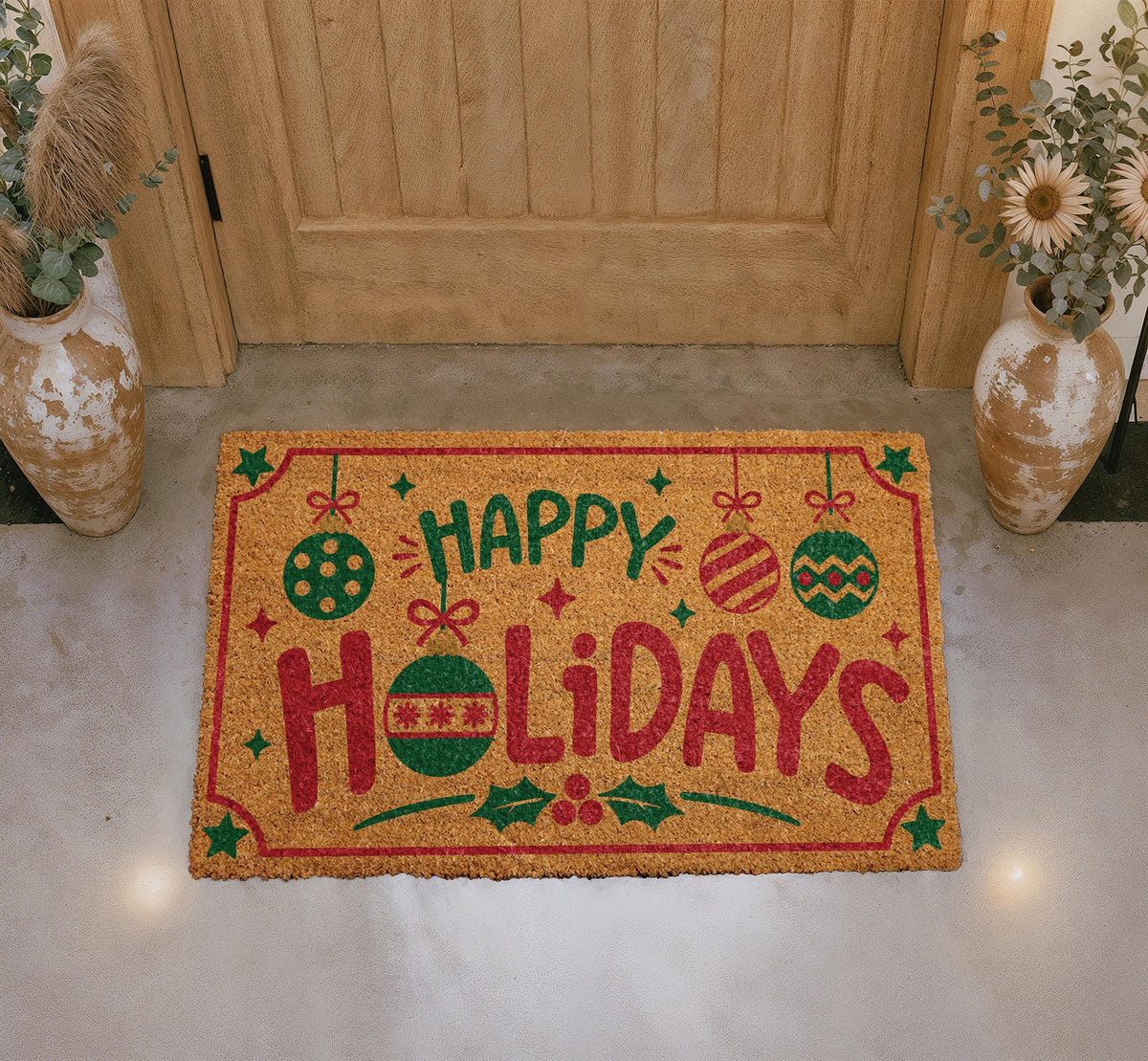 Personalized Christmas Doormat, Coir Welcome Mat, Holiday Entryway Decor