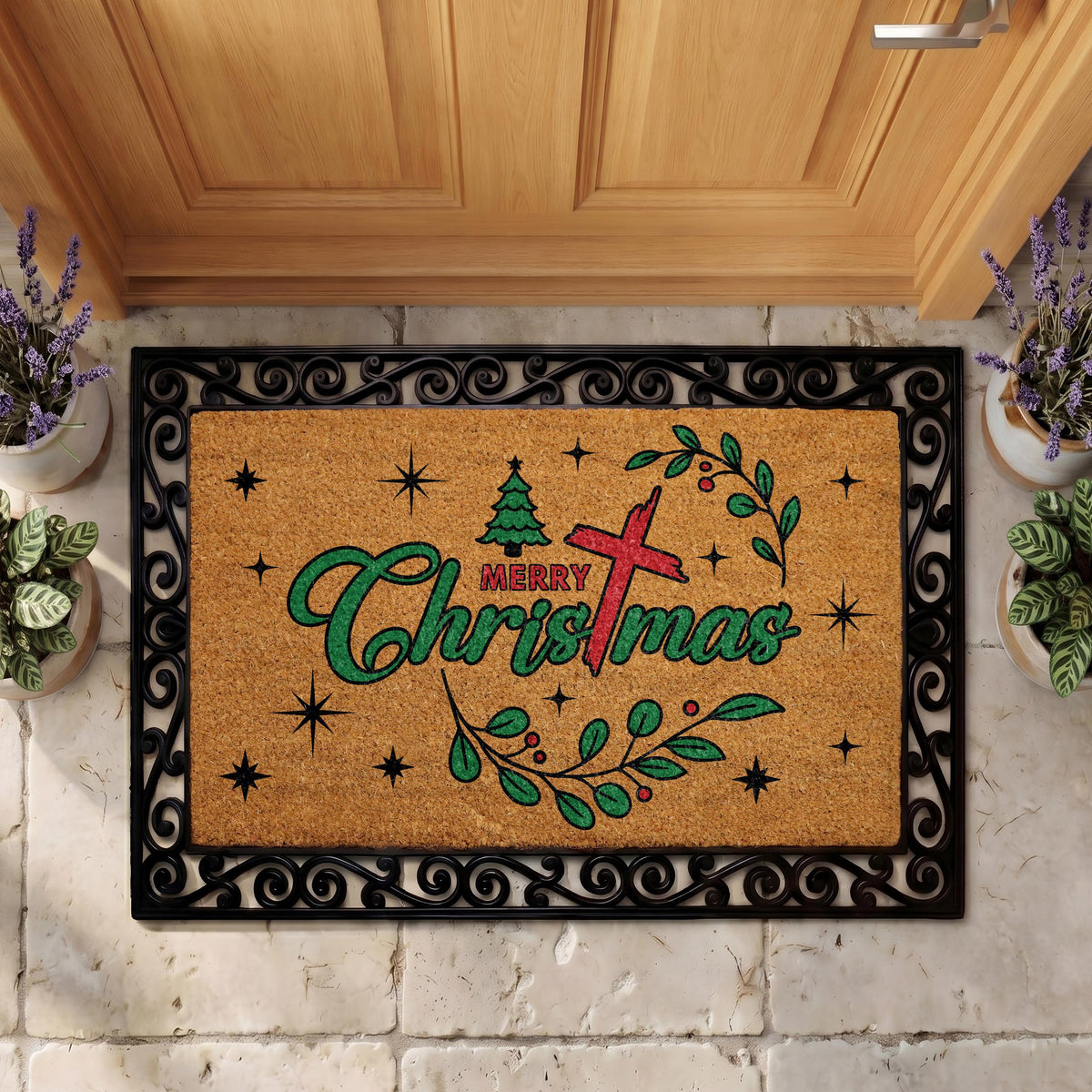 Personalized Christmas Doormat, Religious Holiday Welcome Mat, Coir Porch Decor