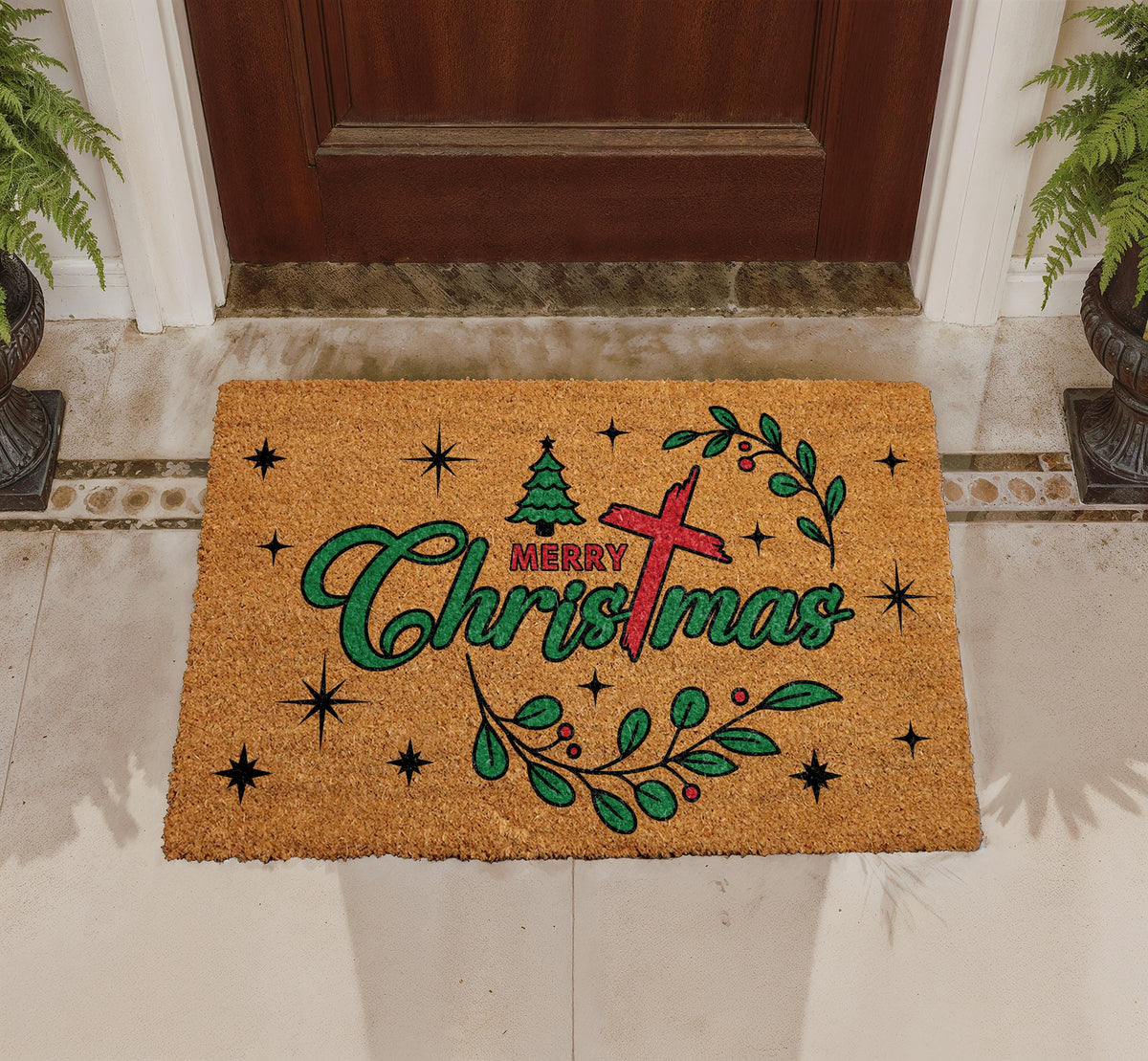 Personalized Christmas Doormat, Religious Holiday Welcome Mat, Coir Porch Decor