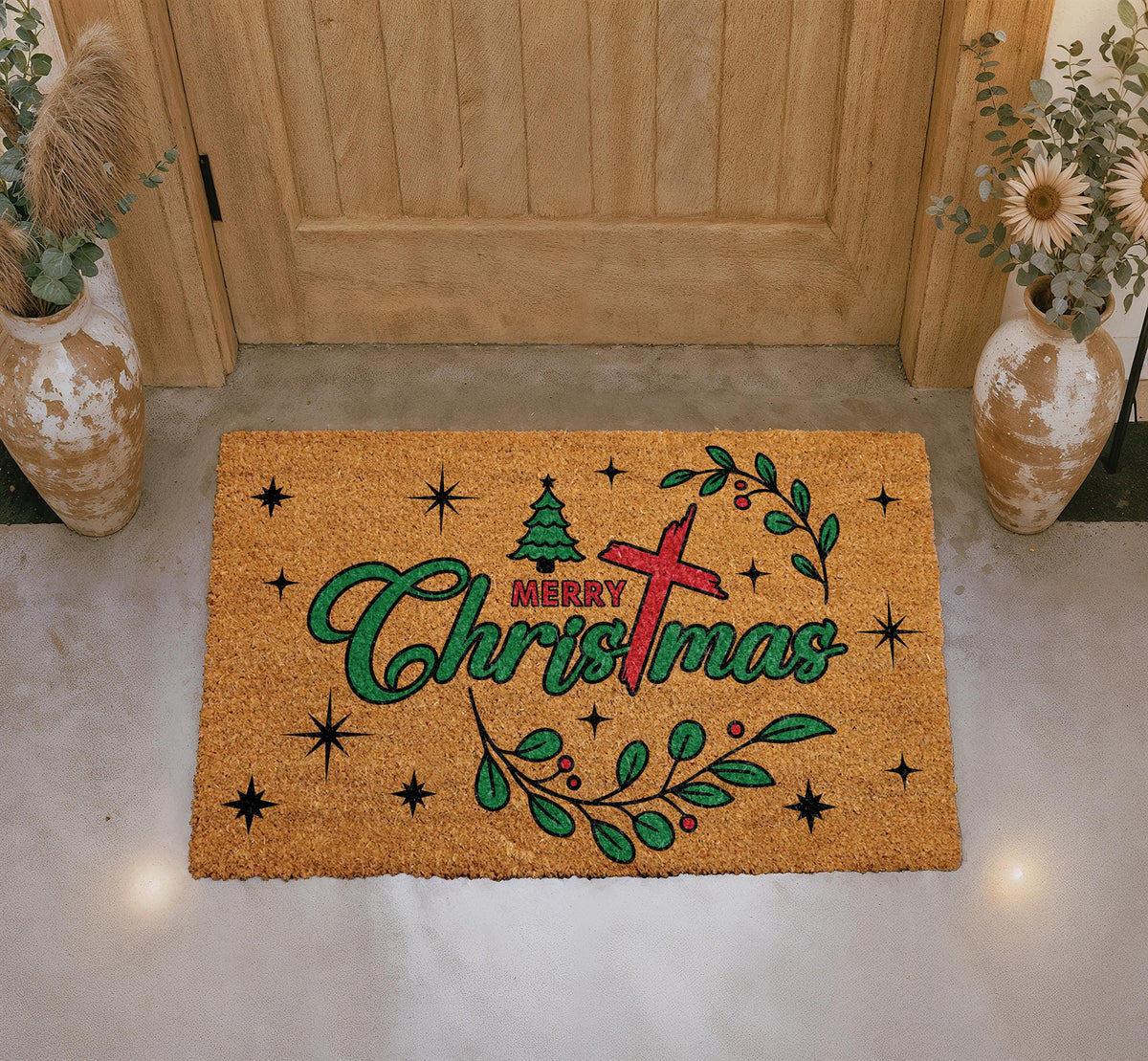 Personalized Christmas Doormat, Religious Holiday Welcome Mat, Coir Porch Decor