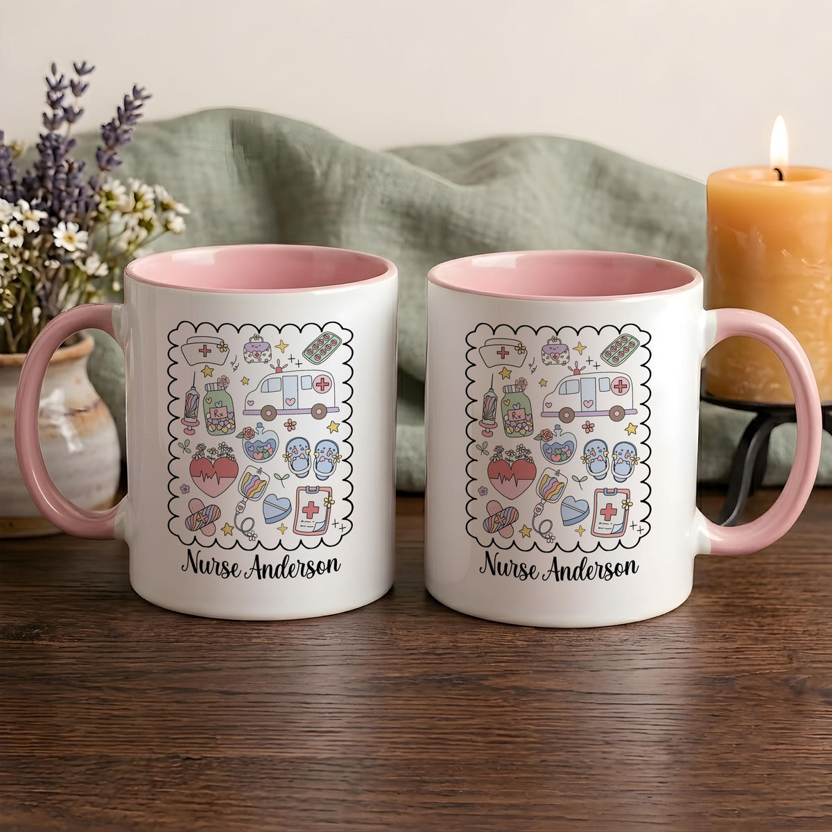 Personalized Nurse Mug, Custom Medical Doodle Coffee Cup, RN Graduation Gift