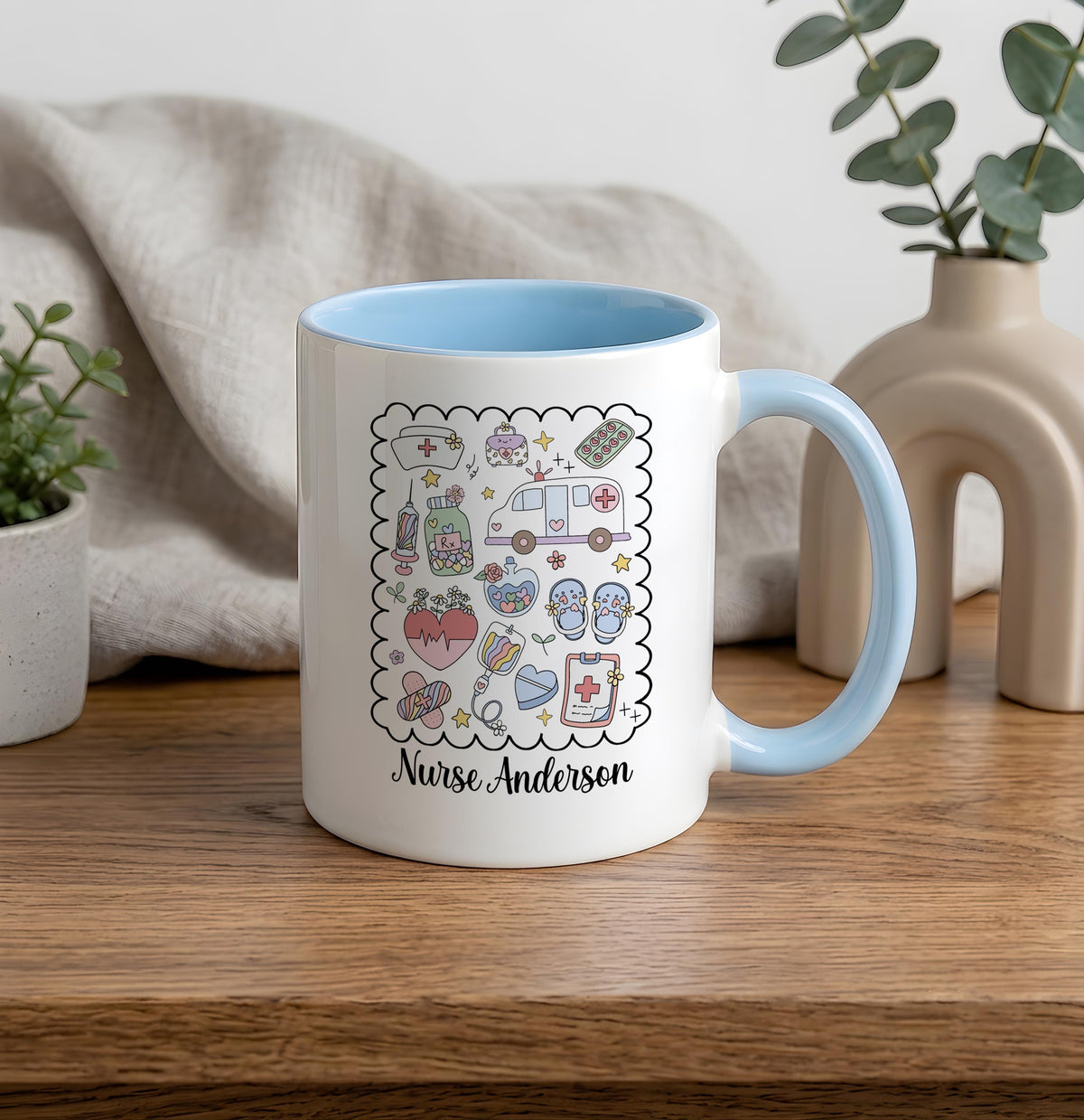 Personalized Nurse Mug, Custom Medical Doodle Coffee Cup, RN Graduation Gift