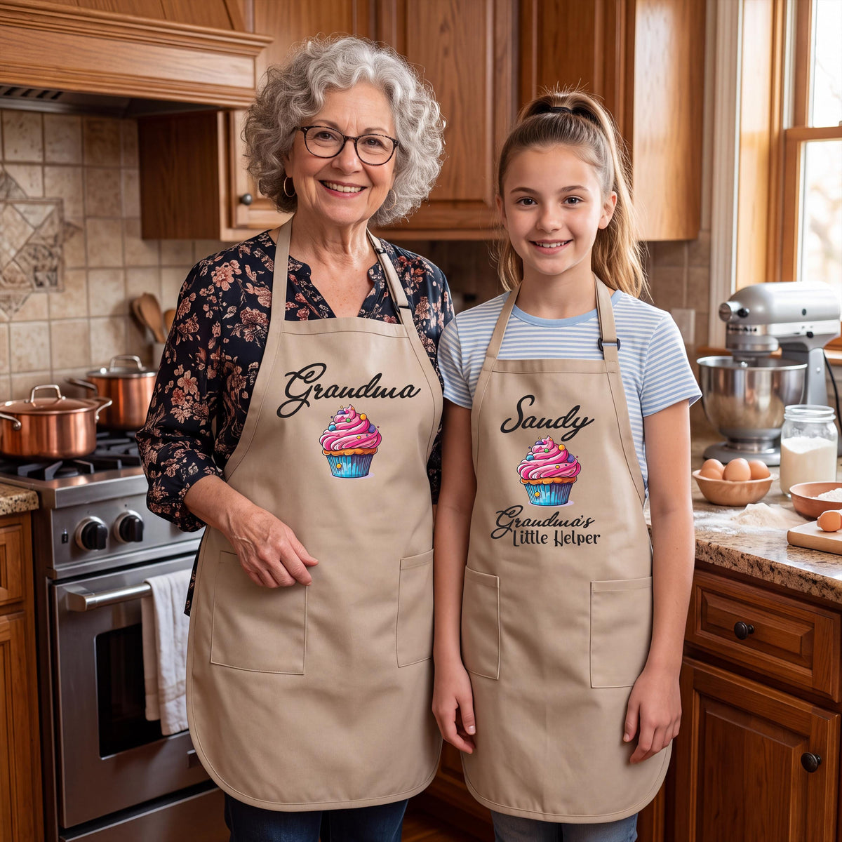 Custom Grandma and Grandchild Apron, Mom and Daughter Matching Aprons, Cupcake Apron Set, Custom Family Aprons, Personalized Kids Apron