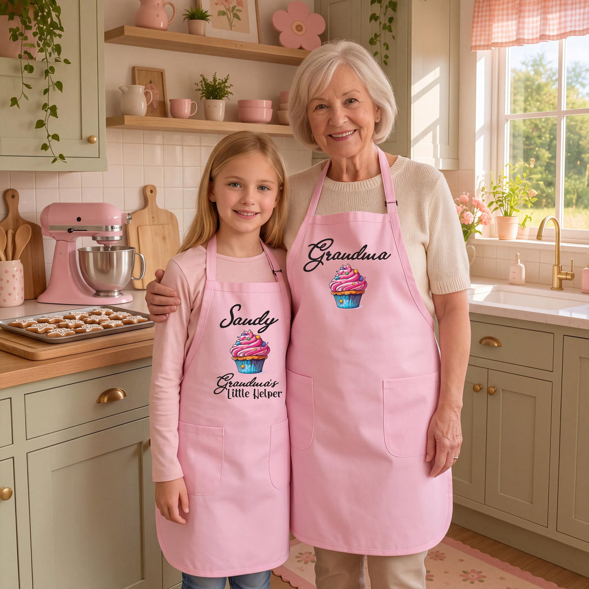 Custom Grandma and Grandchild Apron, Mom and Daughter Matching Aprons, Cupcake Apron Set, Custom Family Aprons, Personalized Kids Apron
