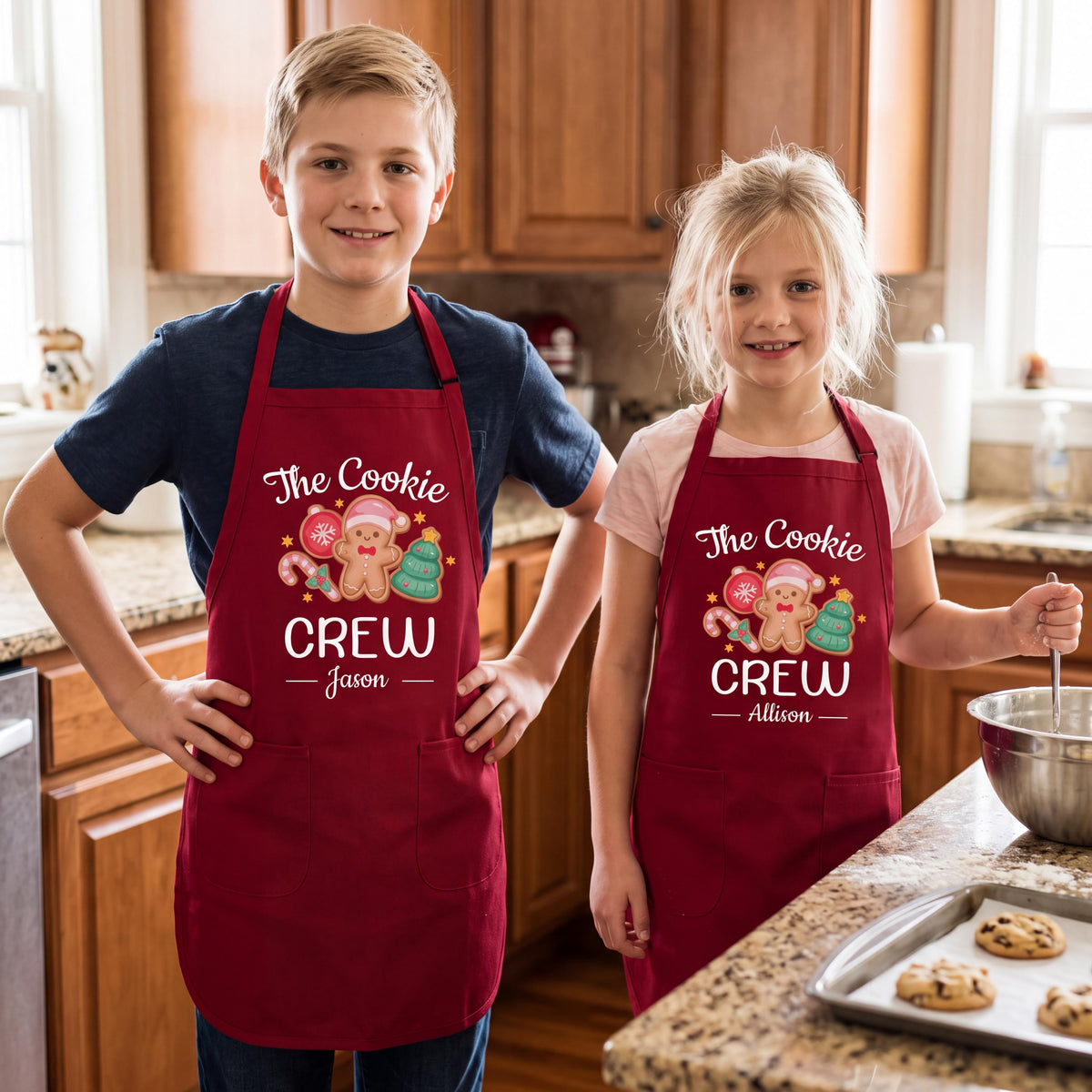 Christmas Cookie Crew Apron, Custom Baking Crew Apron, Christmas Apron Set, Gingerbread Apron, Matching Family Apron, Christmas Apron Gift