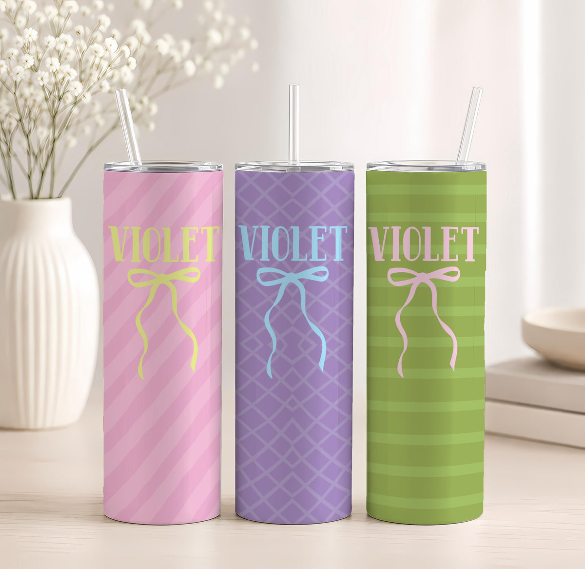 Personalized Coquette Bow Tumbler, Custom Name 20oz Travel Cup (Straw Included)