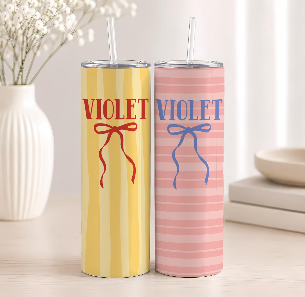 Personalized Coquette Bow Tumbler, Custom Name 20oz Travel Cup (Straw Included)
