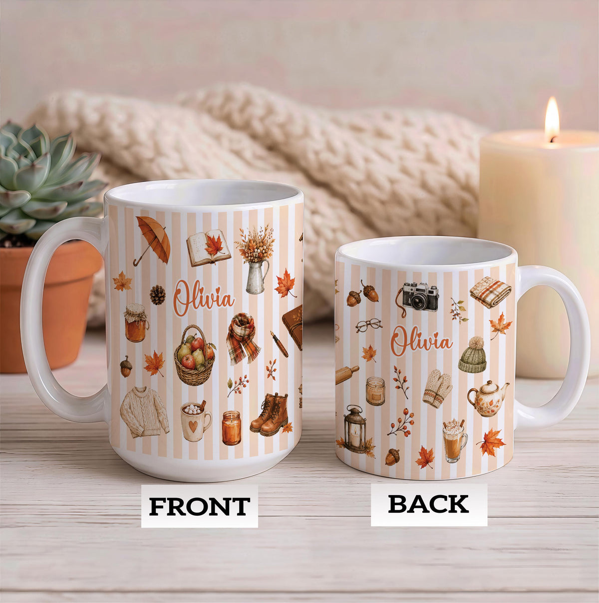 Custom Name Autumn Coffee Mug, Personalized Fall Ceramic Cup, Pumpkin Spice Gift
