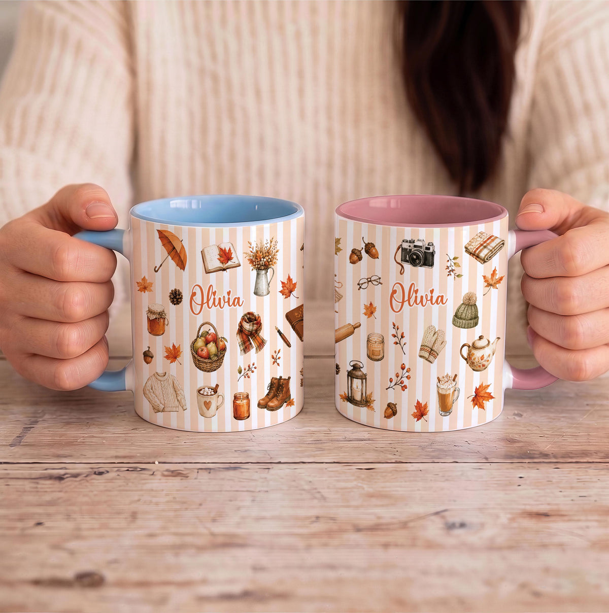Custom Name Autumn Coffee Mug, Personalized Fall Ceramic Cup, Pumpkin Spice Gift