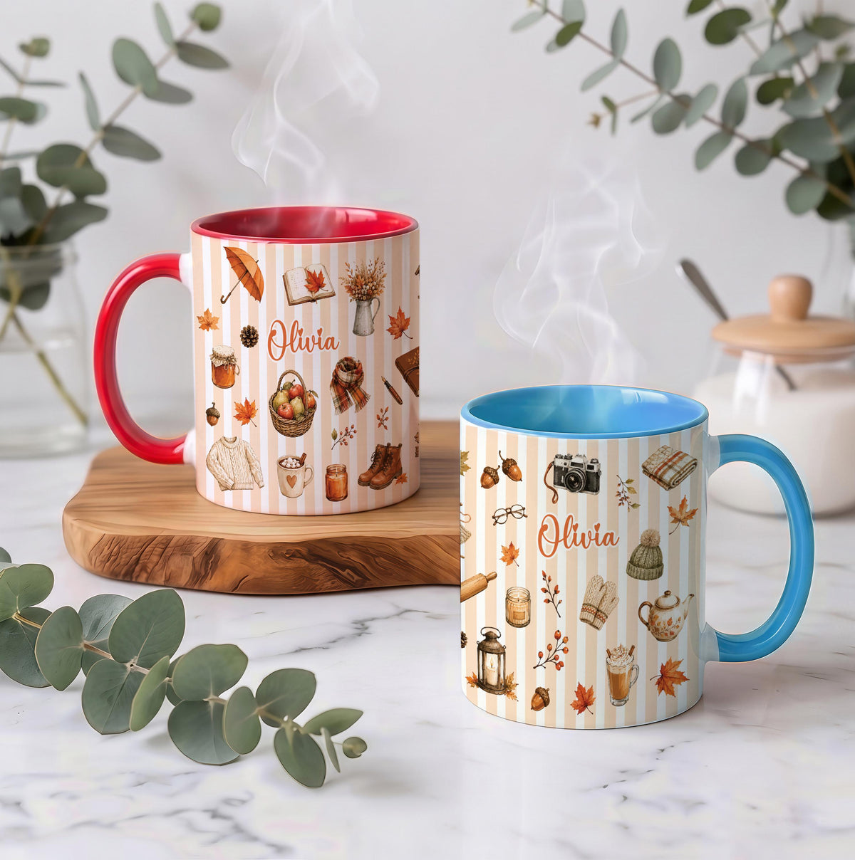 Custom Name Autumn Coffee Mug, Personalized Fall Ceramic Cup, Pumpkin Spice Gift