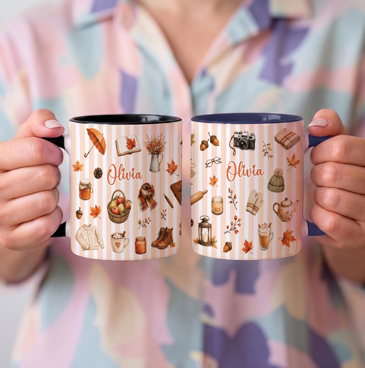 Custom Name Autumn Coffee Mug, Personalized Fall Ceramic Cup, Pumpkin Spice Gift