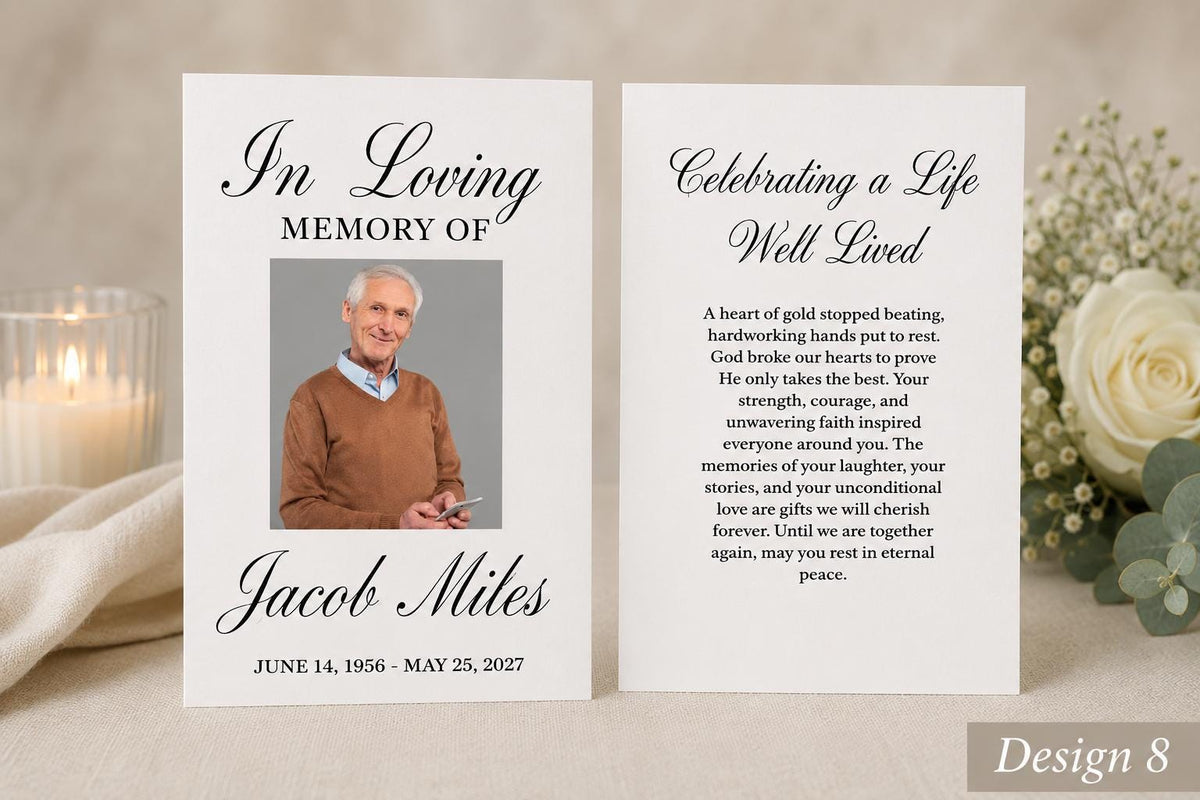 Personalized Memorial Prayer Card, Custom Photo Keepsake, Funeral Favor (2" x 3.5")