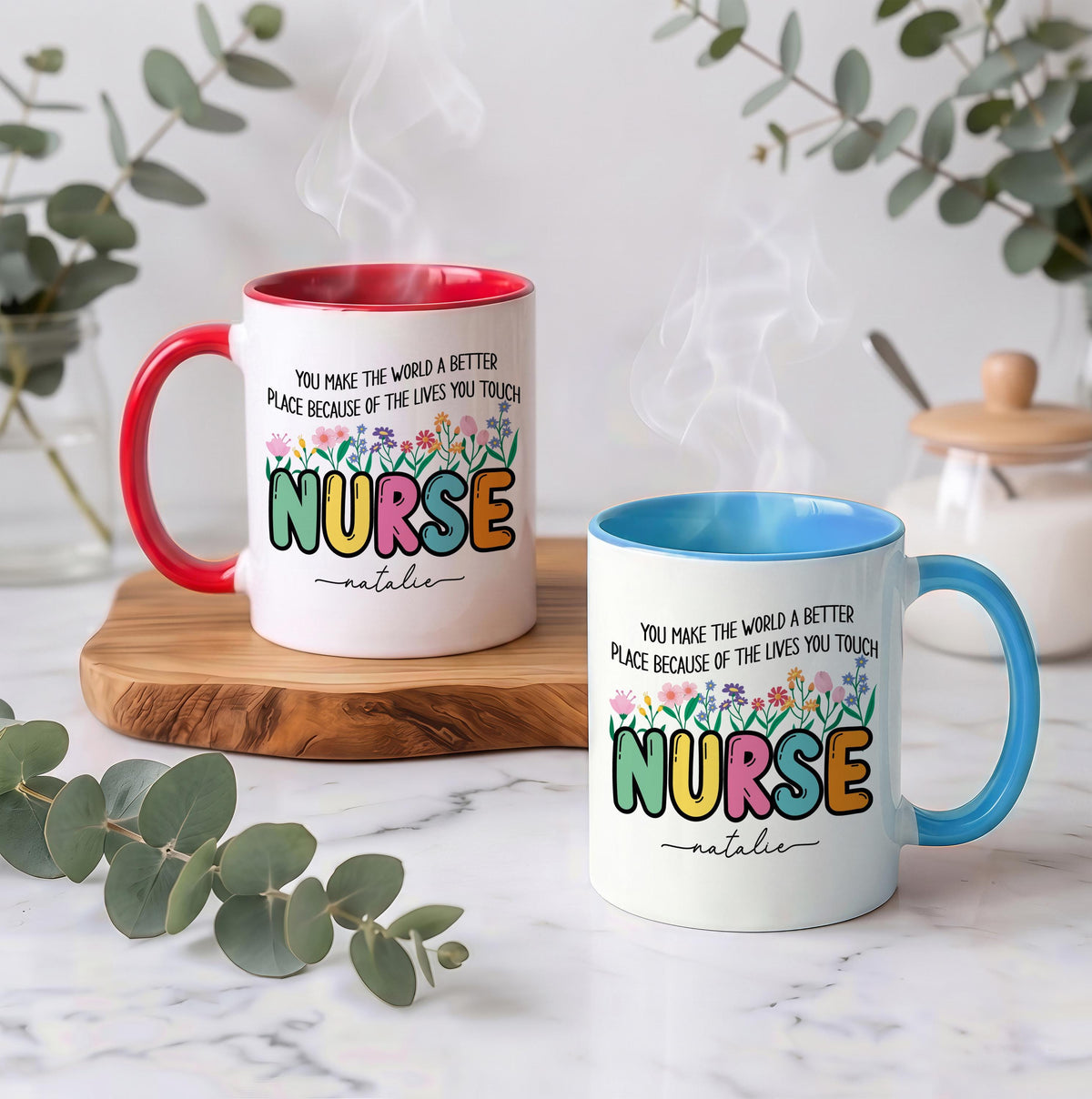 Custom Nurse Mug, Floral Appreciation Gift, Personalized Ceramic Cup