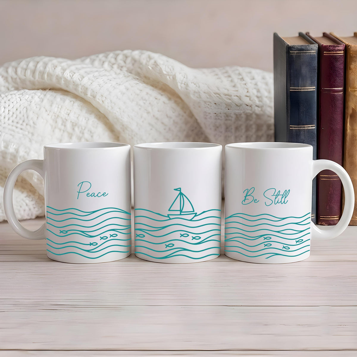Nautical Peace Be Still Ceramic Mug, Sailboat Design, Christian Gift (11oz/15oz)