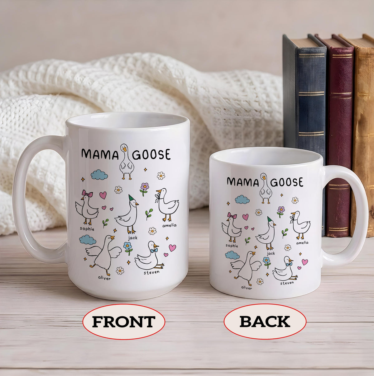 Personalized Mama Goose Mug with Kids Names, Custom Funny Goose Family Coffee Cup