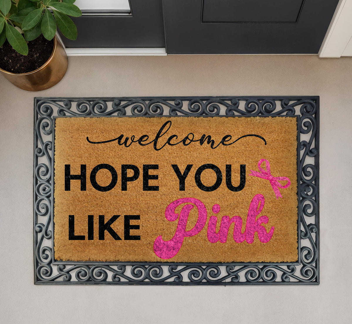Welcome Hope You Like Pink Doormat, Pink Coquette Bow Door Mat, Cute Ribbon Coco Fiber Mat
