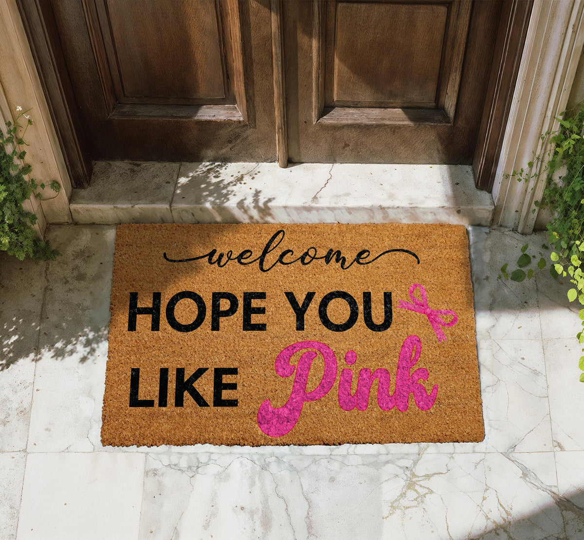Welcome Hope You Like Pink Doormat, Pink Coquette Bow Door Mat, Cute Ribbon Coco Fiber Mat