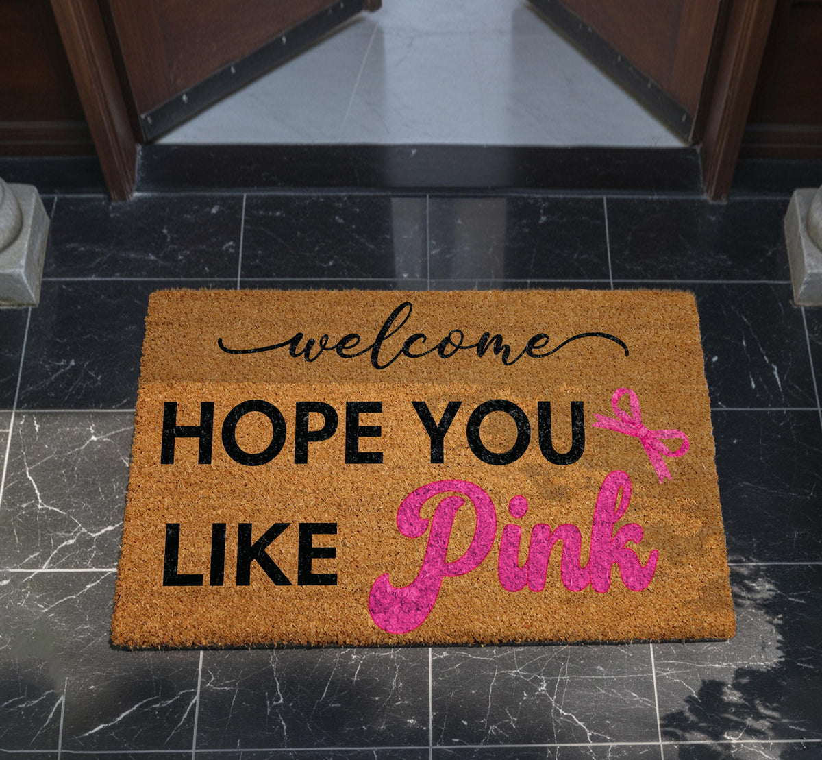 Welcome Hope You Like Pink Doormat, Pink Coquette Bow Door Mat, Cute Ribbon Coco Fiber Mat