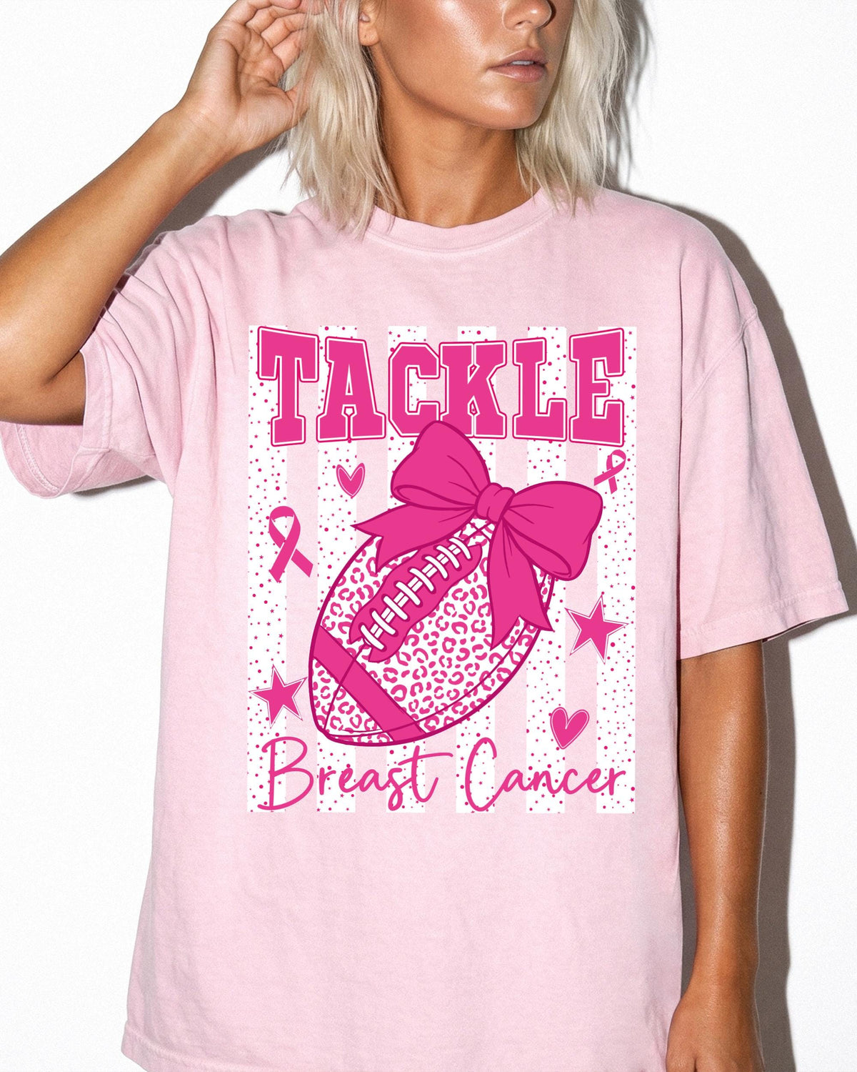 Breast Cancer Football Comfort Colors® Shirt, Tackle Bow Breast Cancer Tee, Pink Ribbon Sport T-shirt
