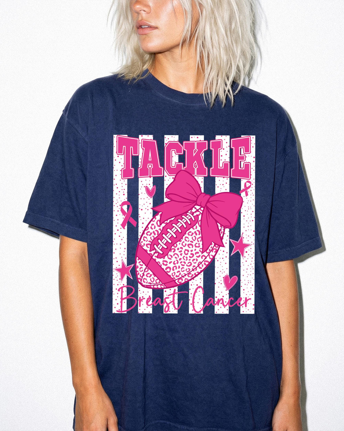 Breast Cancer Football Comfort Colors® Shirt, Tackle Bow Breast Cancer Tee, Pink Ribbon Sport T-shirt
