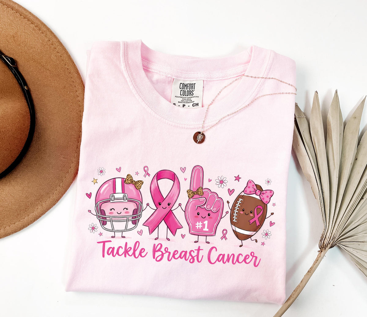Tackle Breast Cancer Comfort Colors® Shirt, Breast Cancer Football Tee, Pink Ribbon Sport T-shirt