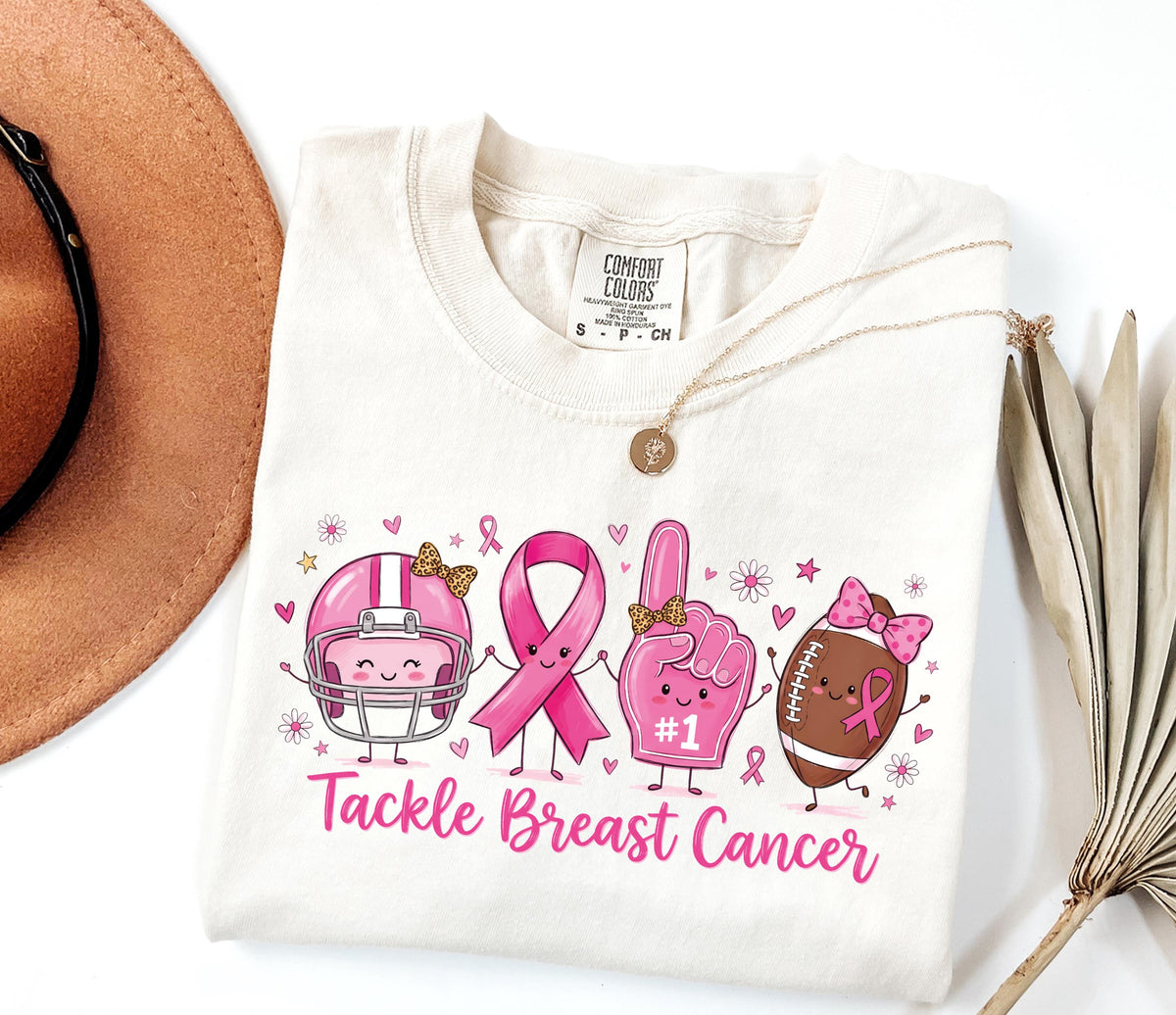 Tackle Breast Cancer Comfort Colors® Shirt, Breast Cancer Football Tee, Pink Ribbon Sport T-shirt