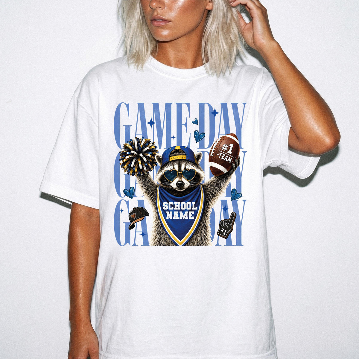 Game Day Raccoon Comfort Colors® Shirt, Custom School Name Shirt, Football Team Matching Tees