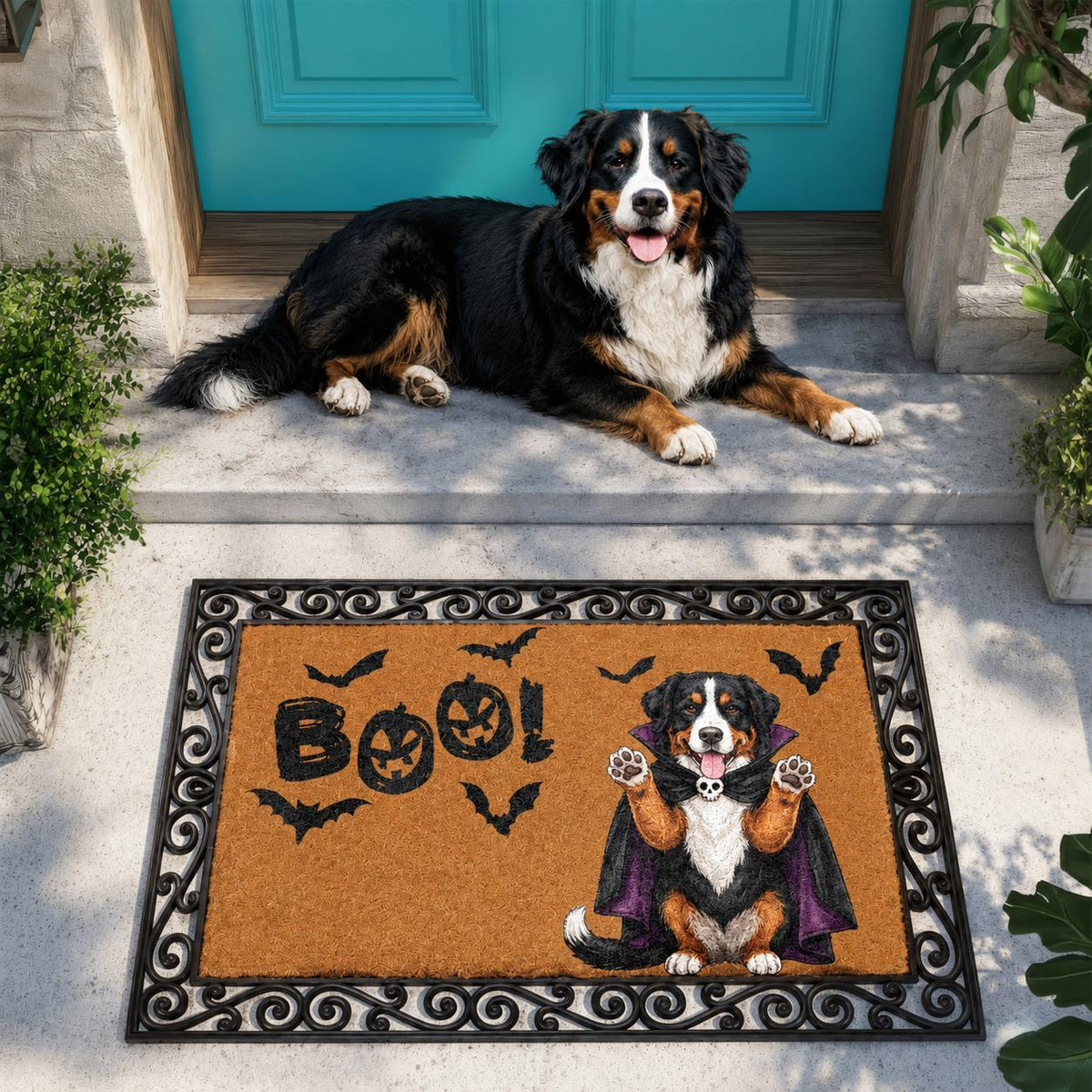 Custom Cat Halloween Coir Doormat, Personalized Orange Cat Welcome Mat, Boo Front Porch Rug, Spooky Season Feline Lover Gift