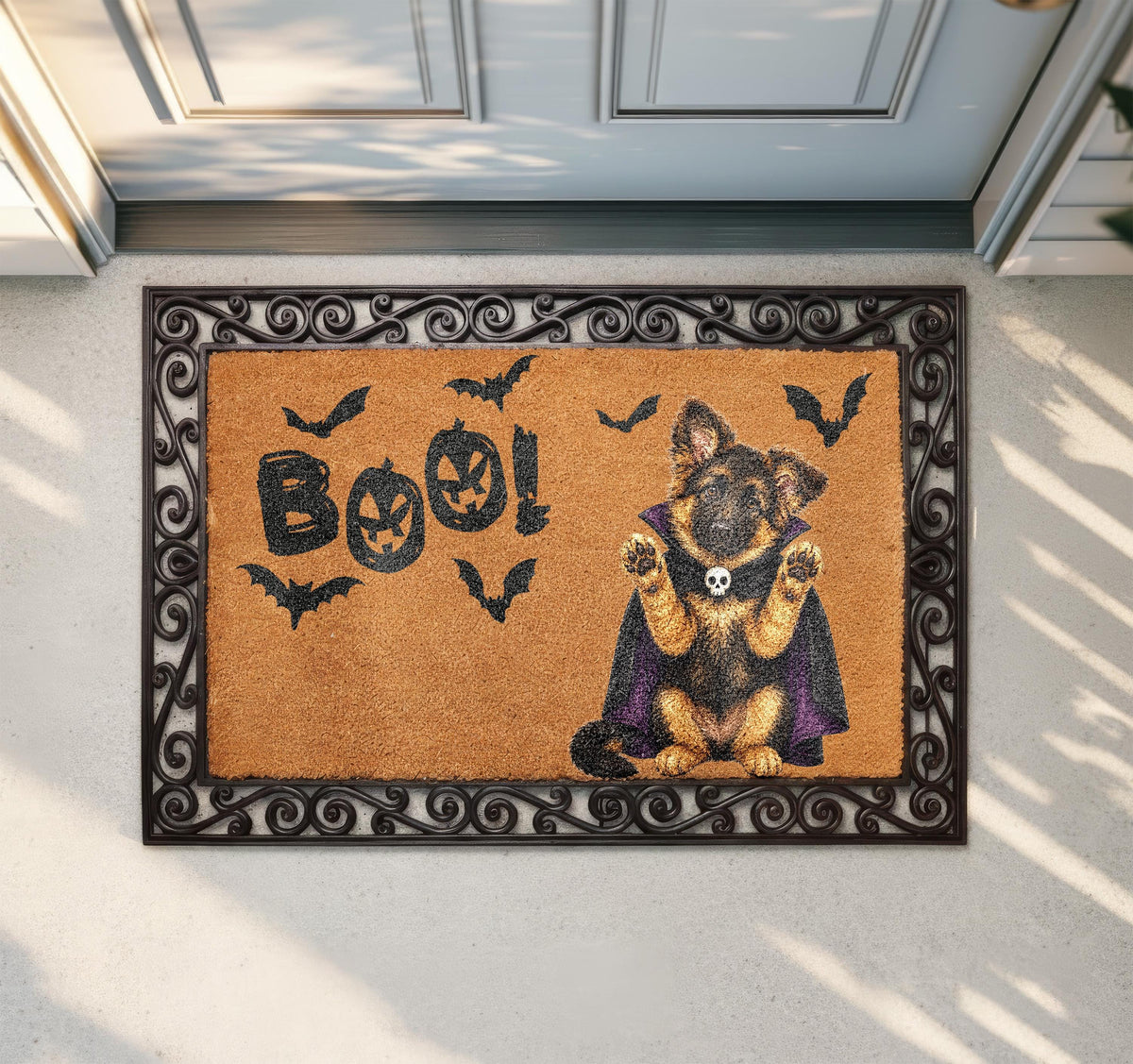 Custom Cat Halloween Coir Doormat, Personalized Orange Cat Welcome Mat, Boo Front Porch Rug, Spooky Season Feline Lover Gift