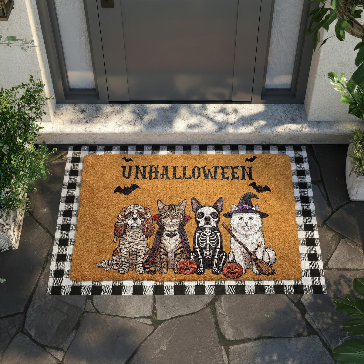 Custom Pet Halloween Coir Doormat, Personalized Dogs and Cats Welcome Mat, Spooky Pet Porch Rug, Fall Front Door Decor Animal Lover Gift