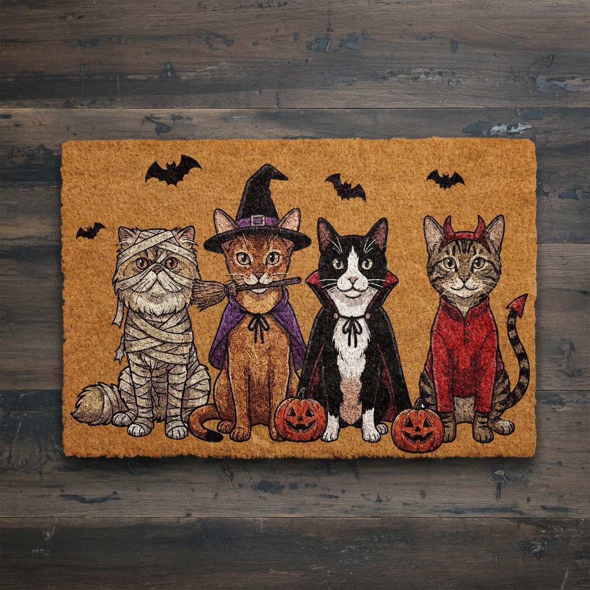Halloween Cat Coir Doormat, Funny Cats Welcome Mat, Spooky Pet Porch Rug, Fall Front Door Decor, Unhalloween Cat Lover Gift