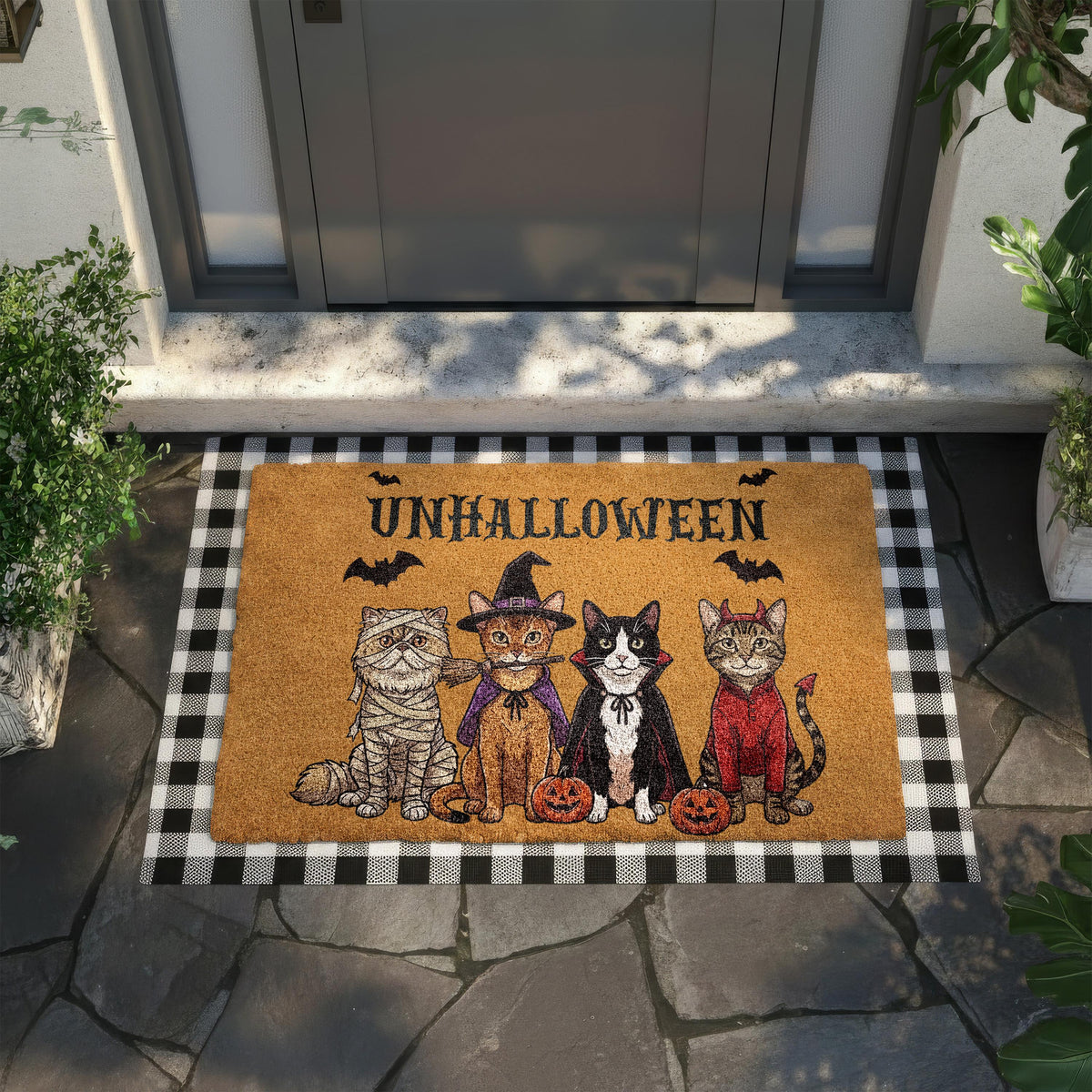 Halloween Cat Coir Doormat, Funny Cats Welcome Mat, Spooky Pet Porch Rug, Fall Front Door Decor, Unhalloween Cat Lover Gift
