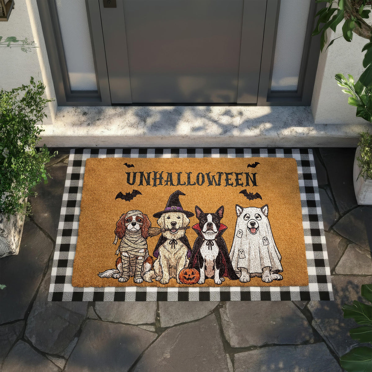 Unhalloween Dog Coir Doormat, Funny Dogs Welcome Mat, Spooky Pet Porch Rug, Fall Front Door Decor, Ghost Dog Pet Lover Gift