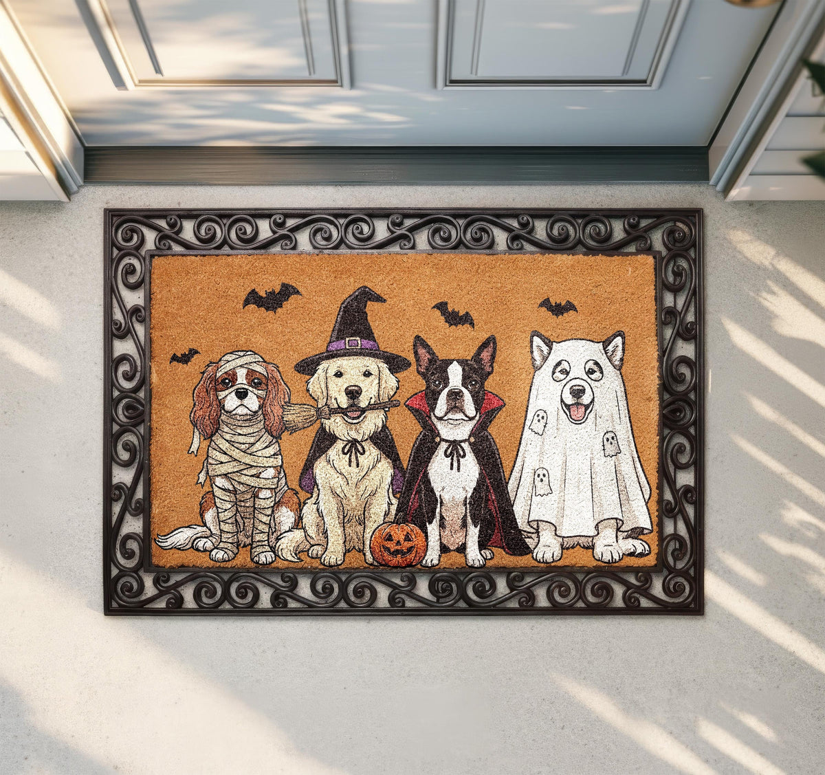 Unhalloween Dog Coir Doormat, Funny Dogs Welcome Mat, Spooky Pet Porch Rug, Fall Front Door Decor, Ghost Dog Pet Lover Gift