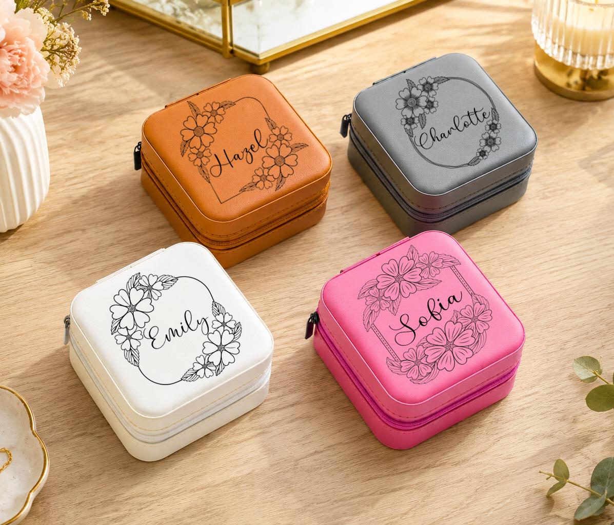 Personalized Travel Jewelry Case, Floral Frame Jewelry Box