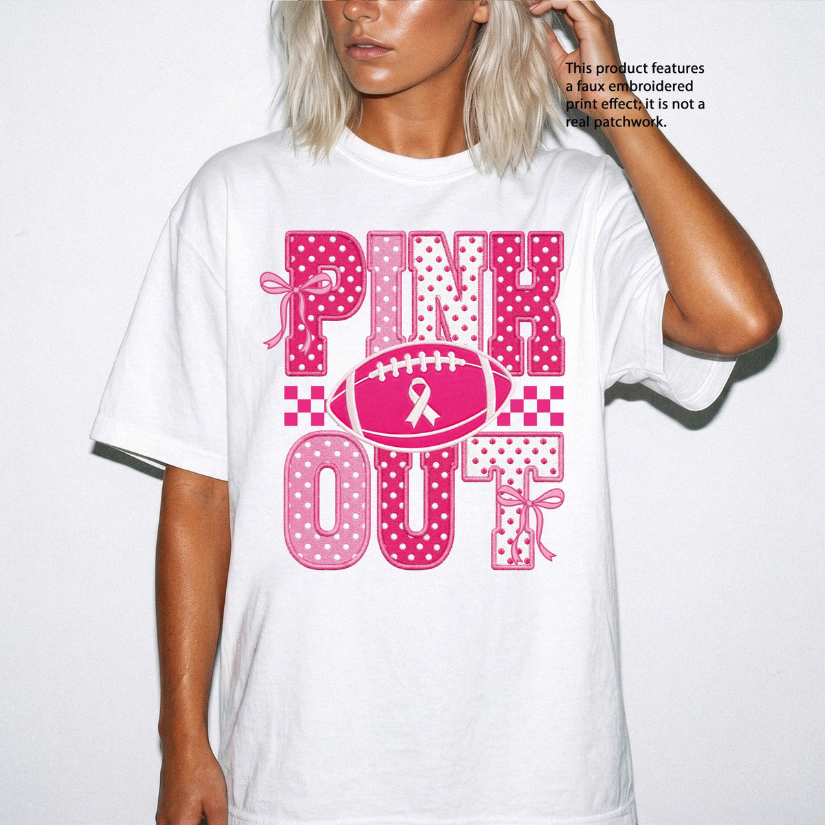 Faux Embroidered Breast Cancer Comfort Colors® Shirt, Breast Cancer Football Tee, Pink Ribbon Sport Gift