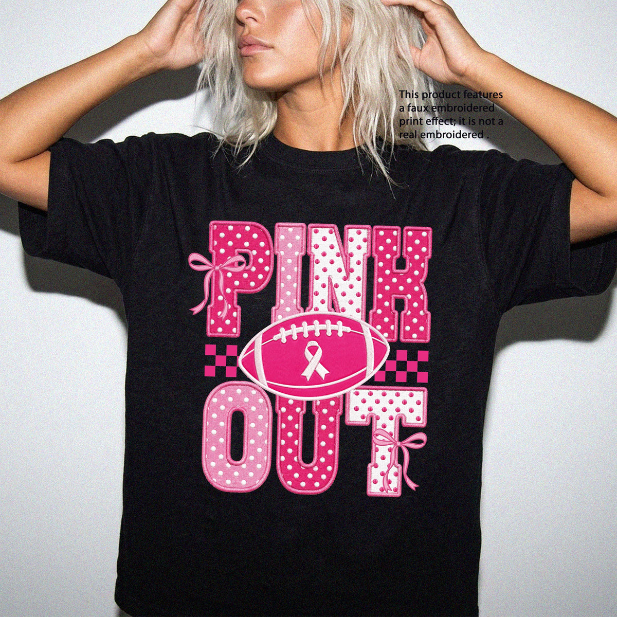 Faux Embroidered Breast Cancer Comfort Colors® Shirt, Breast Cancer Football Tee, Pink Ribbon Sport Gift