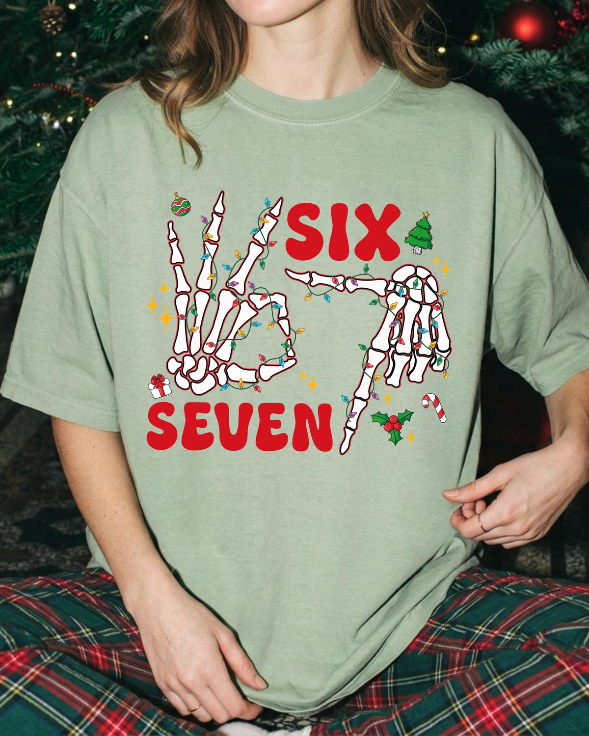 6 7 Christmas Comfort Colors® Shirt, Skeleton Hands Xmas Tee, Funny Holiday Gift