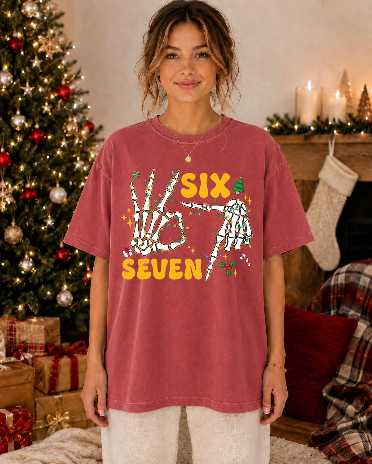 6 7 Christmas Comfort Colors® Shirt, Skeleton Hands Xmas Tee, Funny Holiday Gift