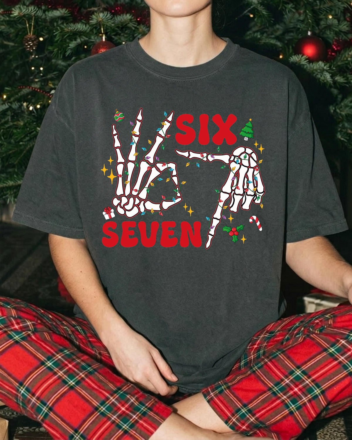 6 7 Christmas Comfort Colors® Shirt, Skeleton Hands Xmas Tee, Funny Holiday Gift