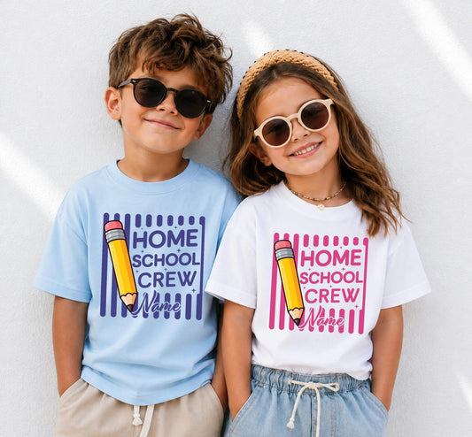 Homeschool Crew T-shirt, Custom Name Homeschool Shirt, Homeschool Mom Kids Matching Tees