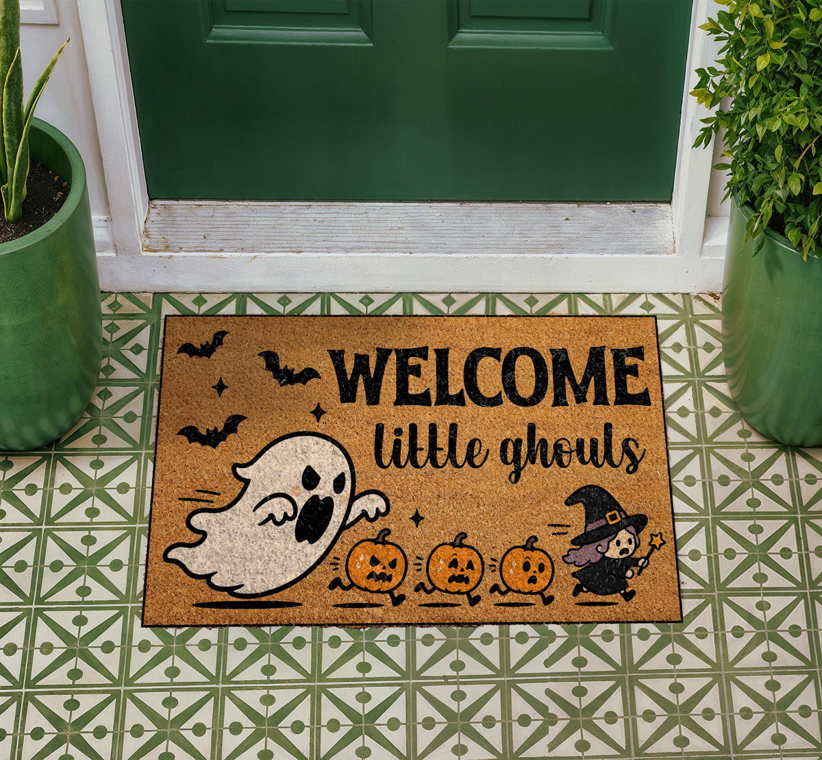 Halloween Ghost Doormat, Spooky Fall Porch Decor, Trick or Treat Welcome Mat
