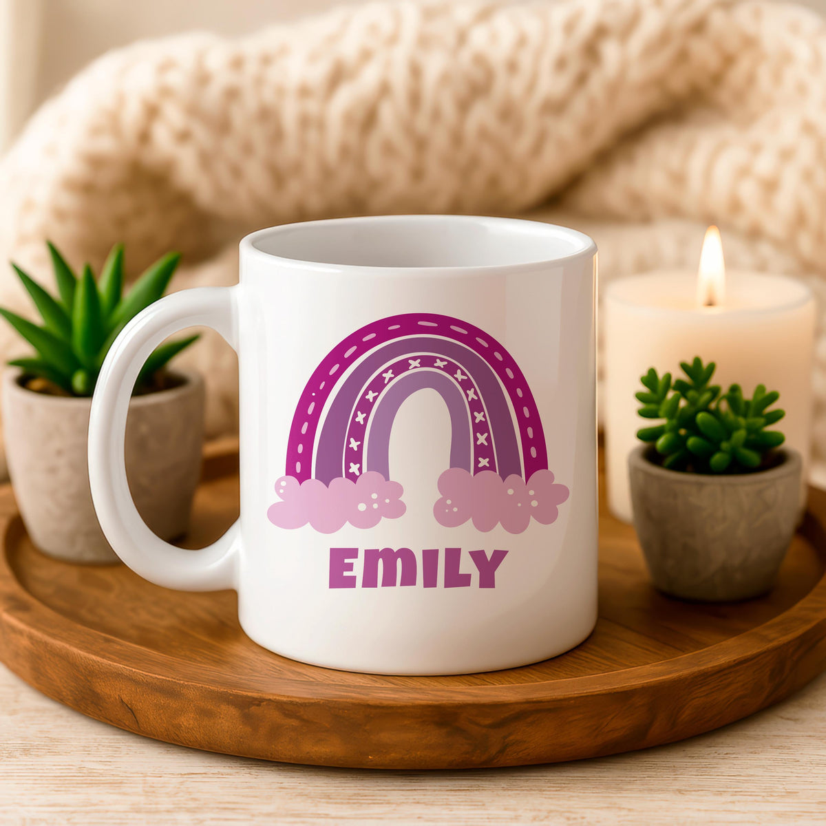 Personalized Kids Name Ceramic Mug, Princess Rainbow Design, Birthday Gift
