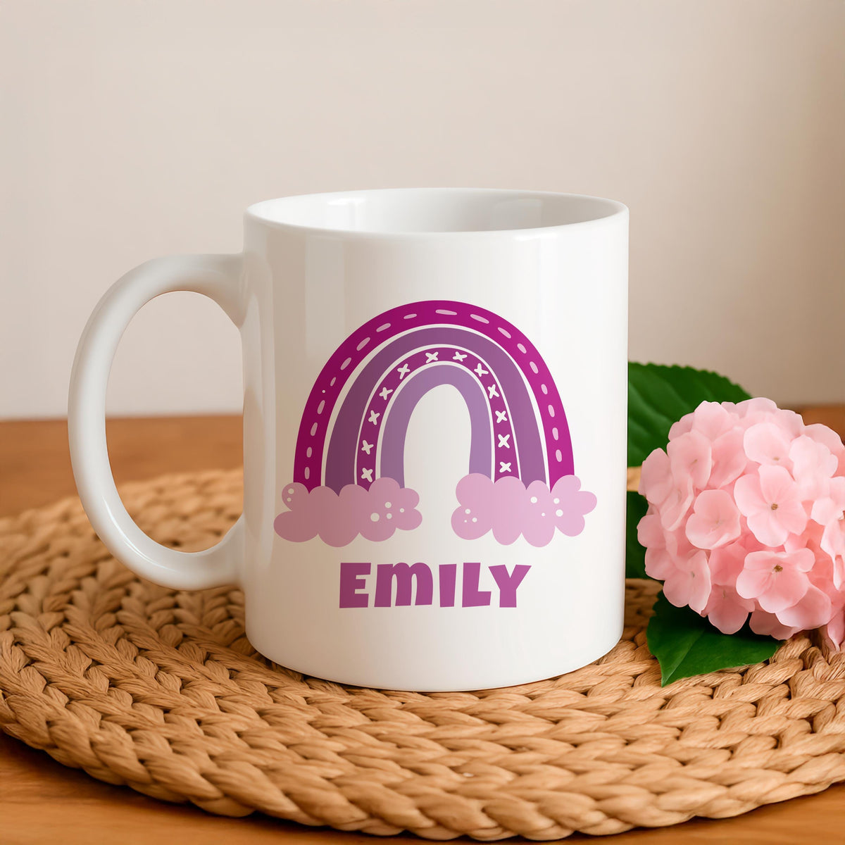 Personalized Kids Name Ceramic Mug, Princess Rainbow Design, Birthday Gift