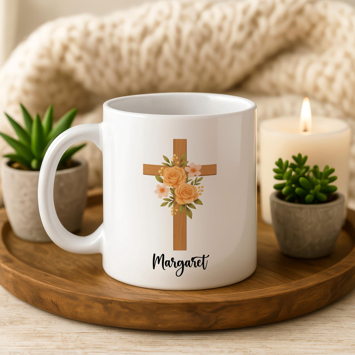 Christian Floral Cross Mug, Proverbs 31:25 Scripture Coffee Cup