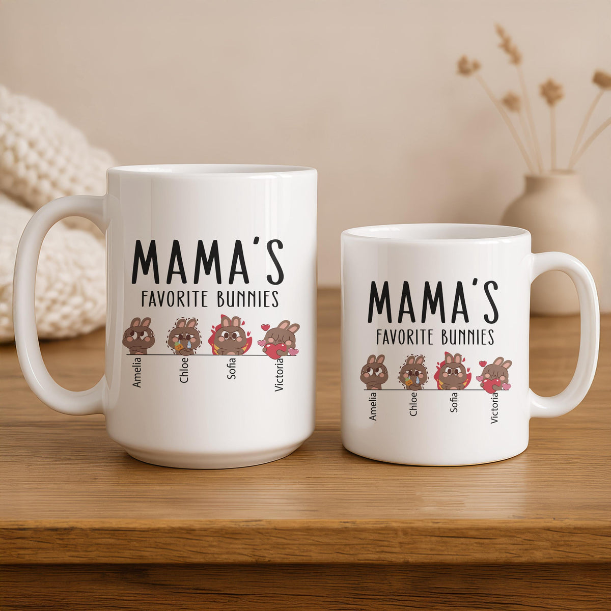 Mama's Favorite Bunnies Ceramic Mug, Personalized Easter Coffee Cup