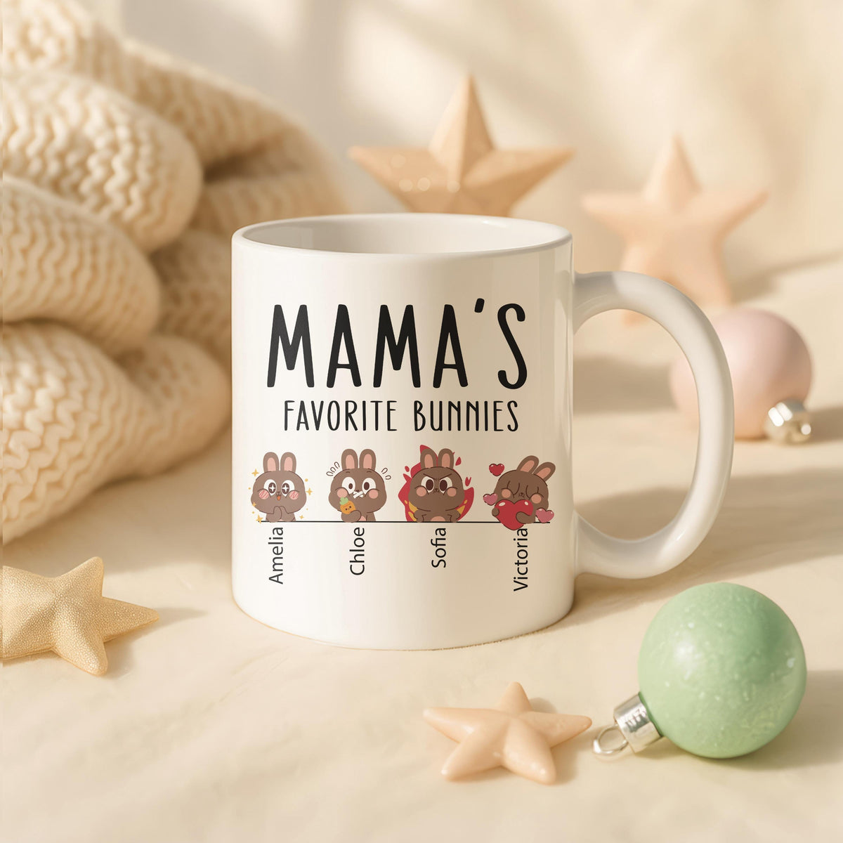 Mama's Favorite Bunnies Ceramic Mug, Personalized Easter Coffee Cup